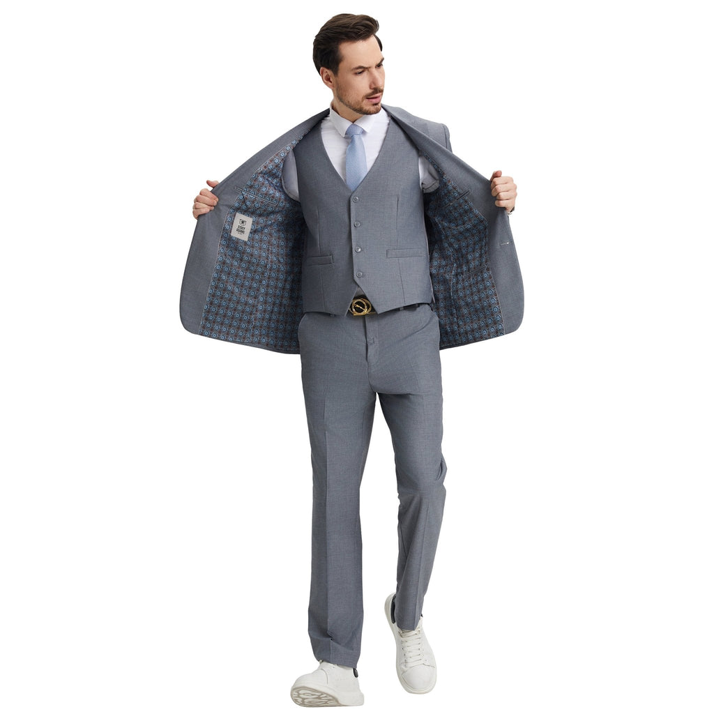 Men's Stacy Adams Hybrid - Fit 3pc Notch Lapel Suit Set, Jacket Vest and Pants - Bundle Bus