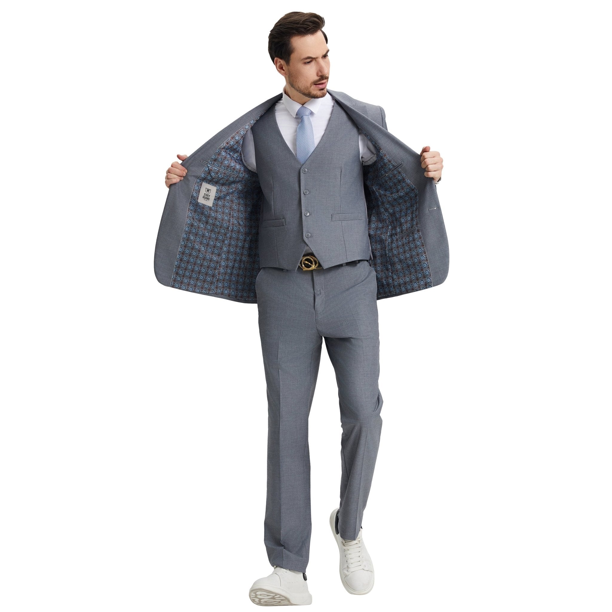 Men's Stacy Adams Hybrid - Fit 3pc Notch Lapel Suit Set, Jacket Vest and Pants - Bundle Bus