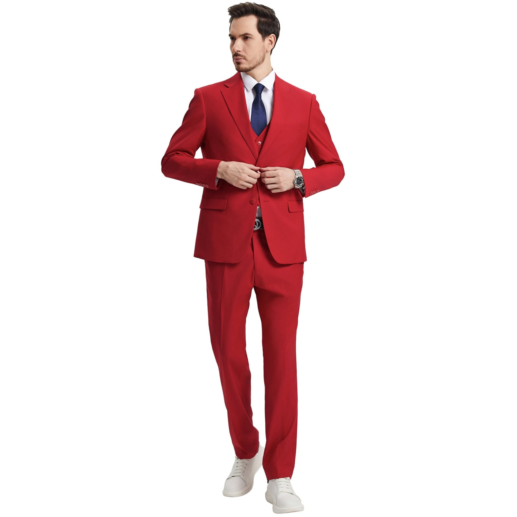 Men's Stacy Adams Hybrid - Fit 3pc Notch Lapel Suit Set, Jacket Vest and Pants - Bundle Bus