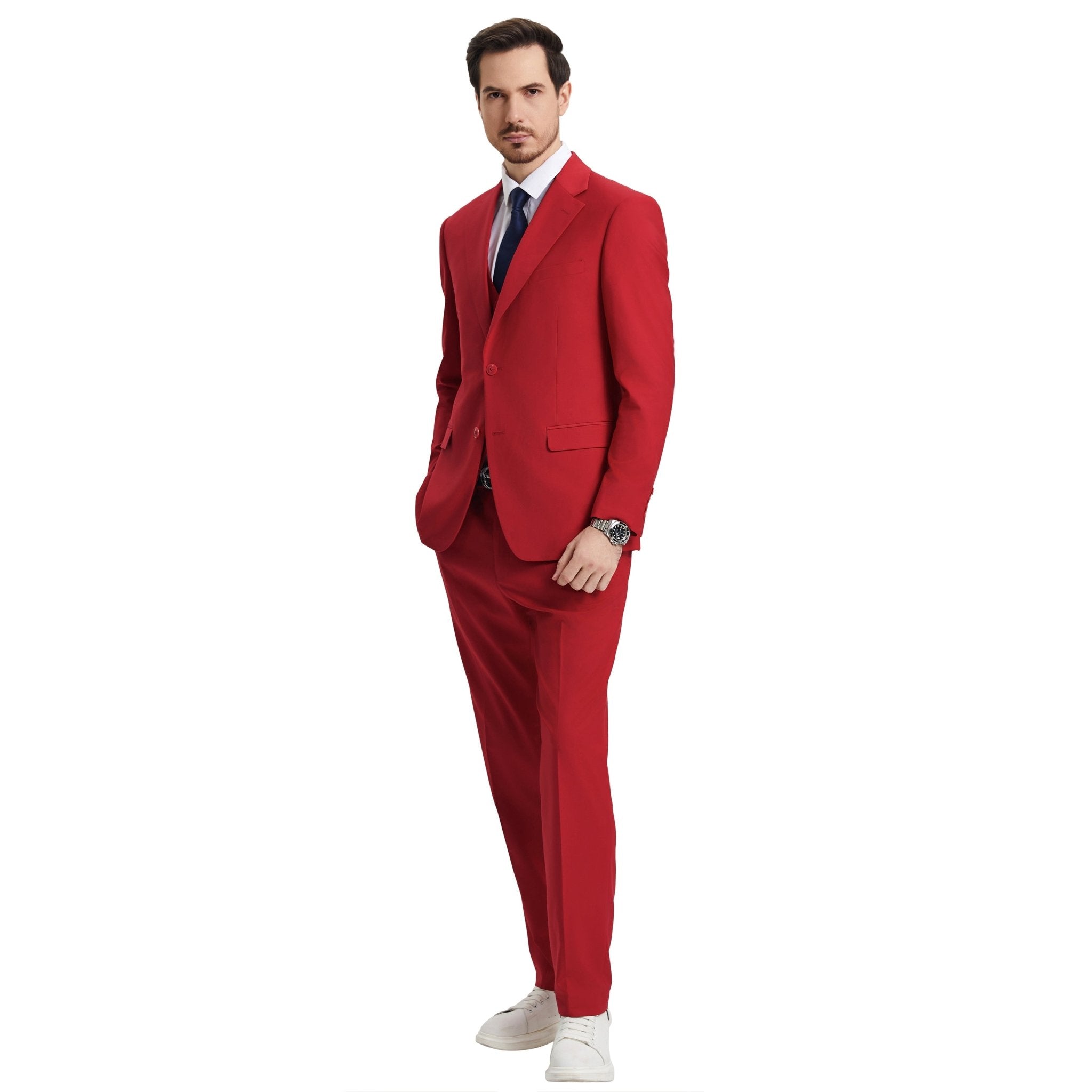 Men's Stacy Adams Hybrid - Fit 3pc Notch Lapel Suit Set, Jacket Vest and Pants - Bundle Bus