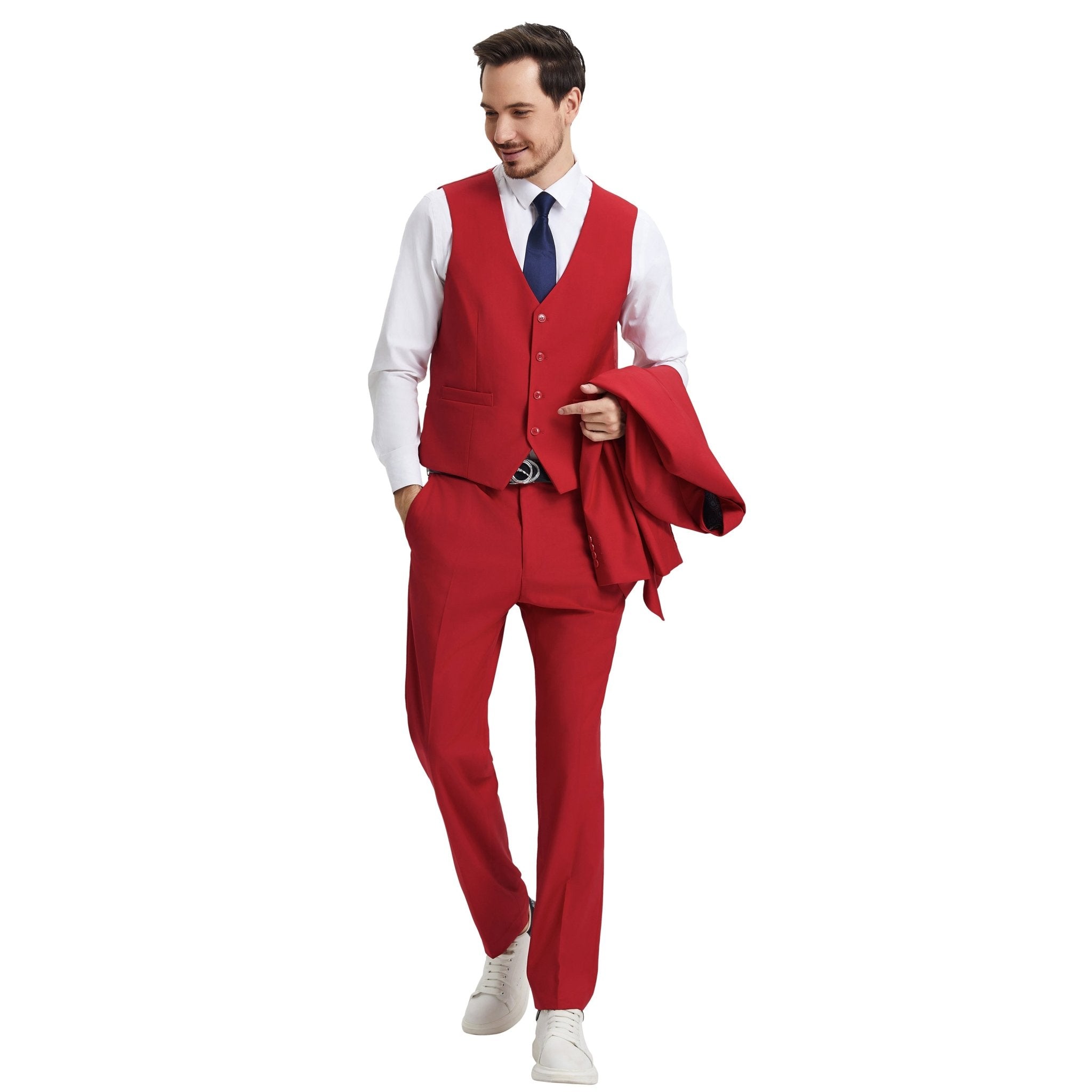 Men's Stacy Adams Hybrid - Fit 3pc Notch Lapel Suit Set, Jacket Vest and Pants - Bundle Bus