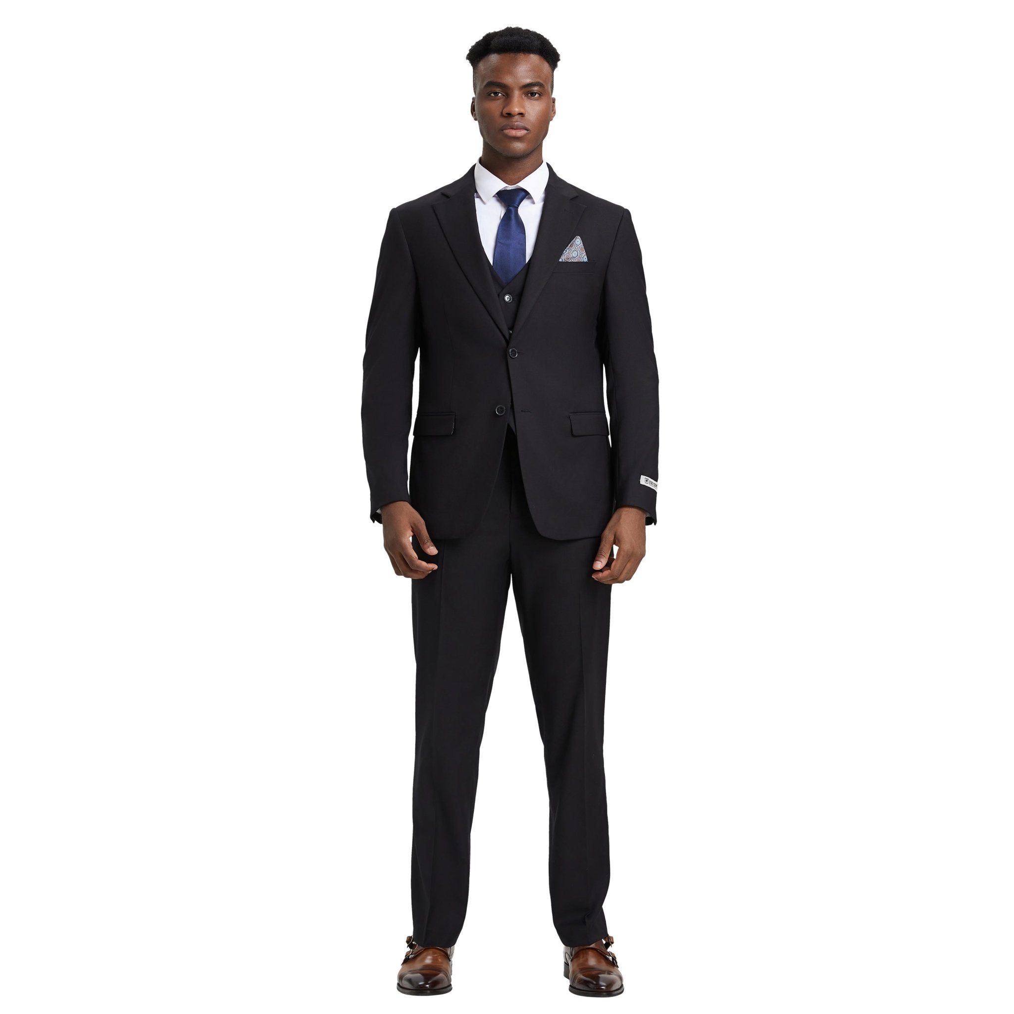 Men's Stacy Adams Hybrid - Fit 3pc Notch Lapel Suit Set, Jacket Vest and Pants - Bundle Bus