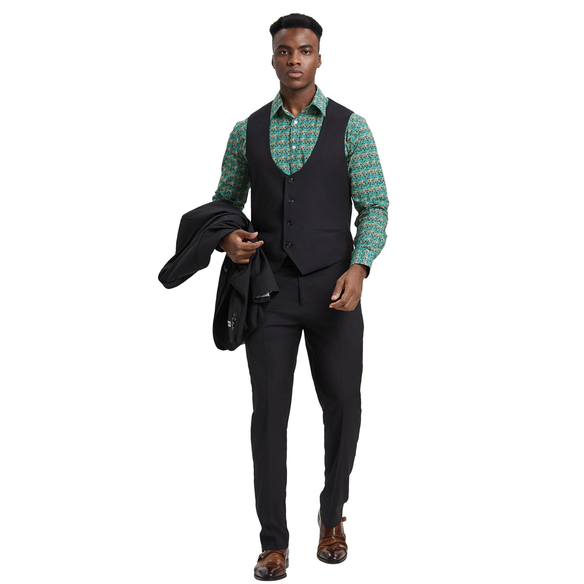 Men's Stacy Adams Hybrid - Fit 3pc Suit Set, Jacket Vest and Pants - Bundle Bus