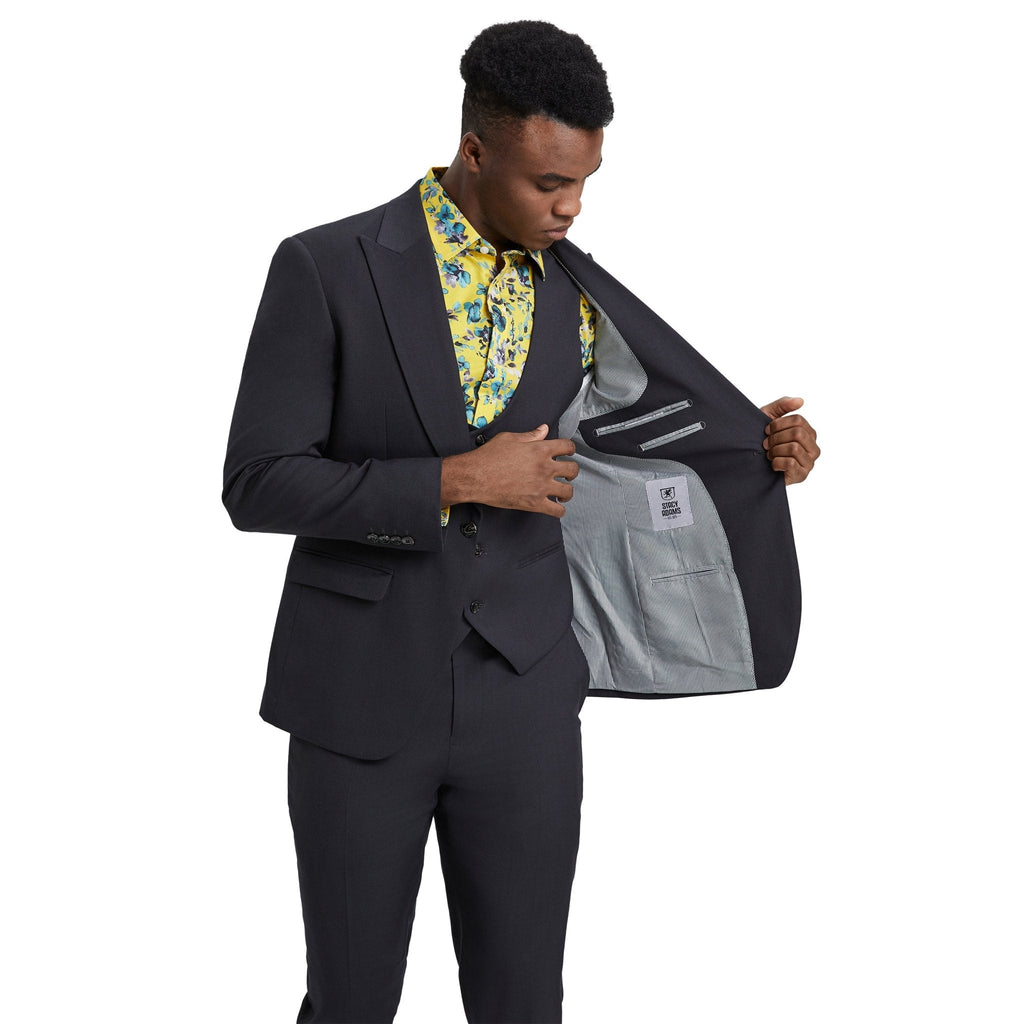 Men's Stacy Adams Hybrid - Fit 3pc Suit Set, Jacket Vest and Pants - Bundle Bus