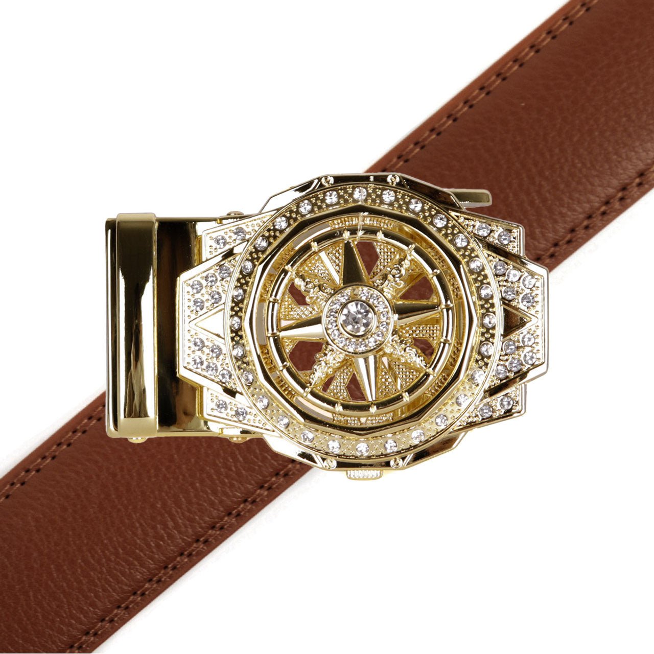 Men's Star Rotating Bling Ratchet Belt-MGLBB63-GD - Bundle Bus