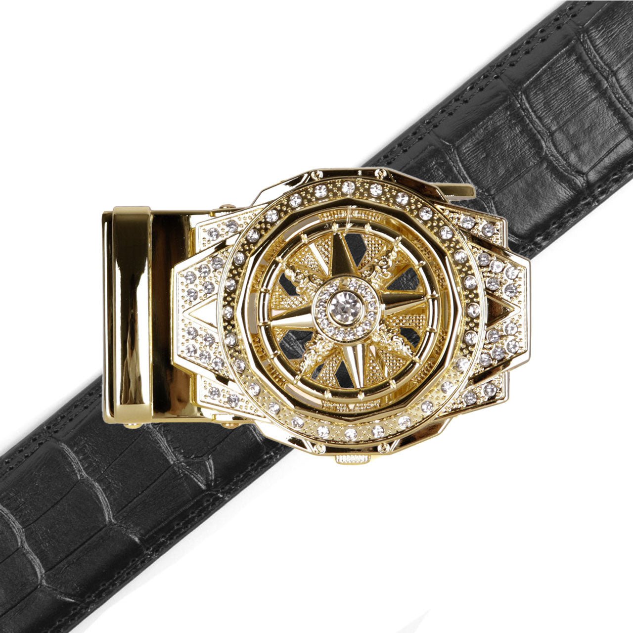 Men's Star Rotating Bling Ratchet Belt-MGLBB63-GD - Bundle Bus
