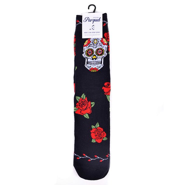 Men's Sugar Skull Novelty Socks - NVS19569-BK - Bundle Bus