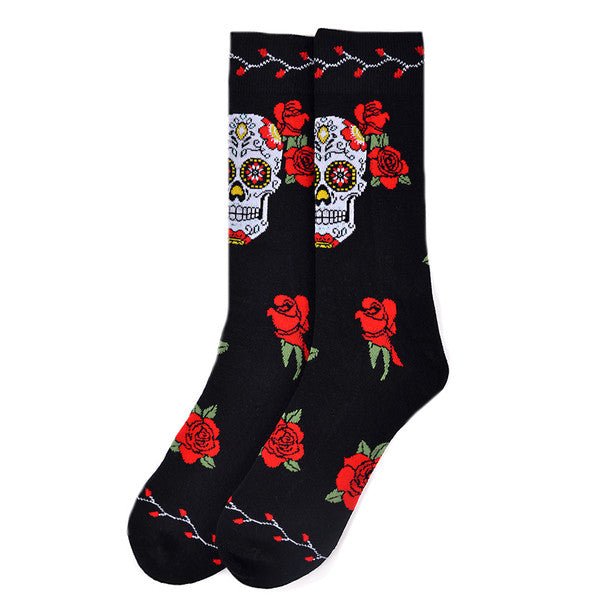 Men's Sugar Skull Novelty Socks - NVS19569-BK - Bundle Bus