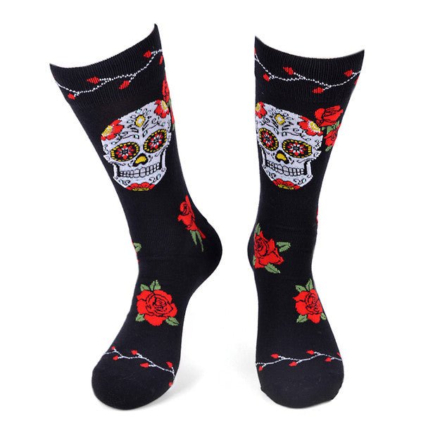 Men's Sugar Skull Novelty Socks - NVS19569-BK - Bundle Bus
