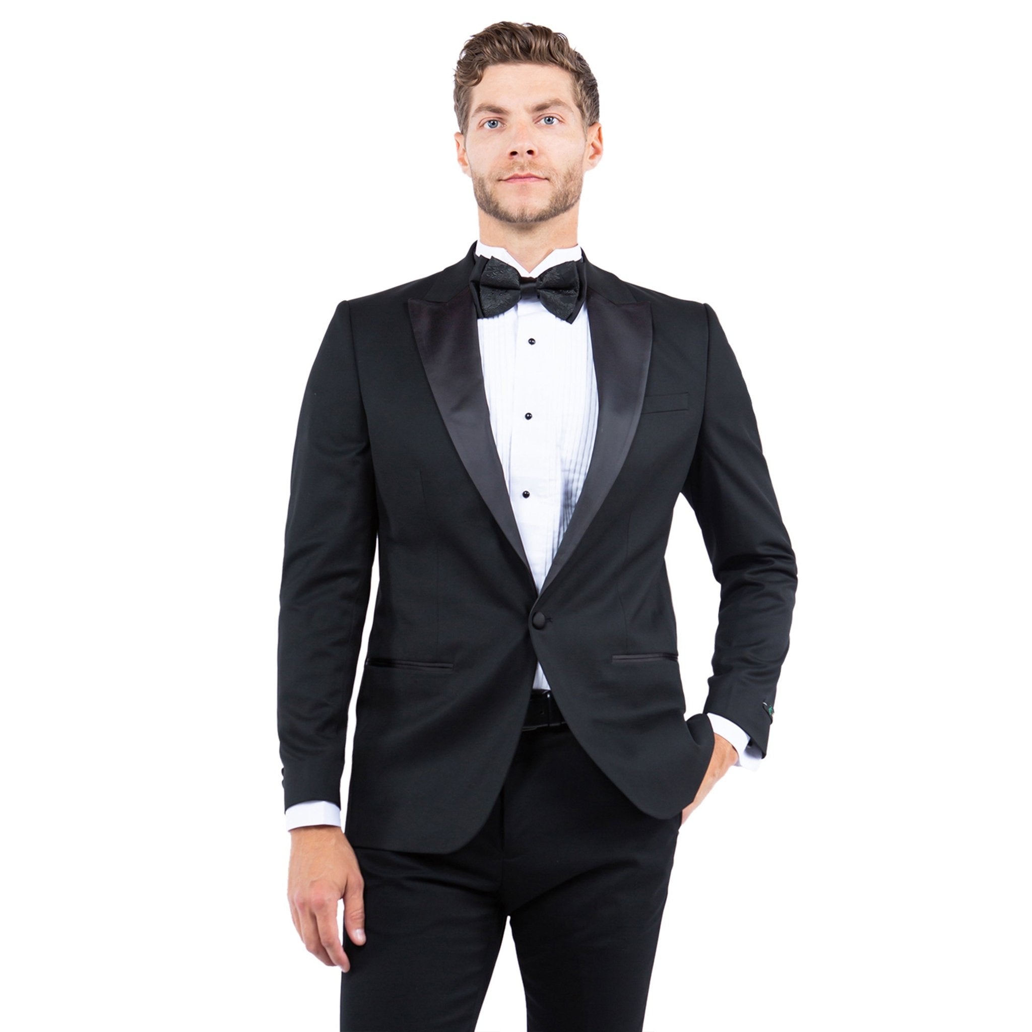 Men's Tailored - Fit Suits Separates Tuxedo Jacket w/ Peak Lapel - Bundle Bus