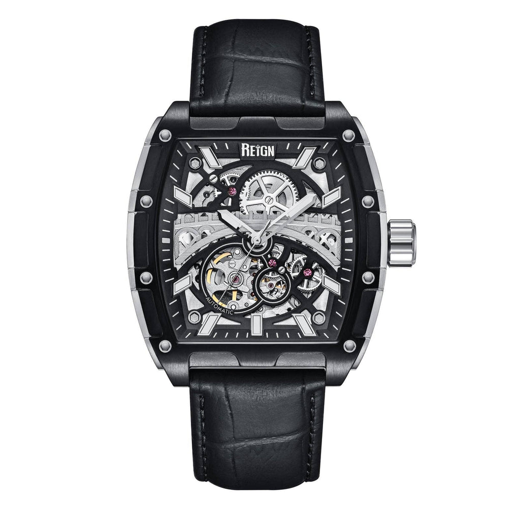 Reign Olympia Automatic Semi - Skeleton Leather - Band Watch - Bundle Bus