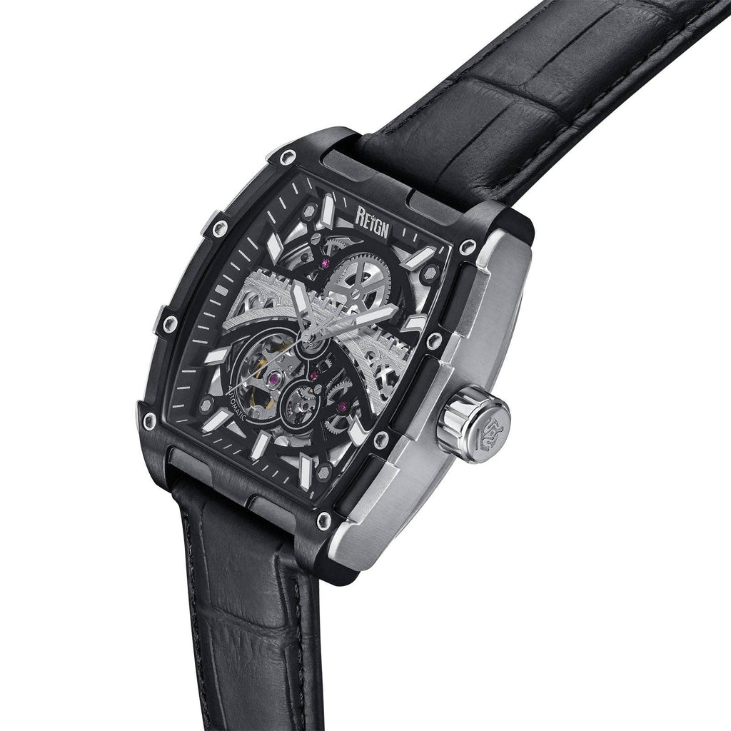Reign Olympia Automatic Semi - Skeleton Leather - Band Watch - Bundle Bus